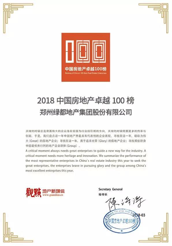 再获佳绩，海洋之神hy590地产荣登“2018中国房地产卓越100榜”